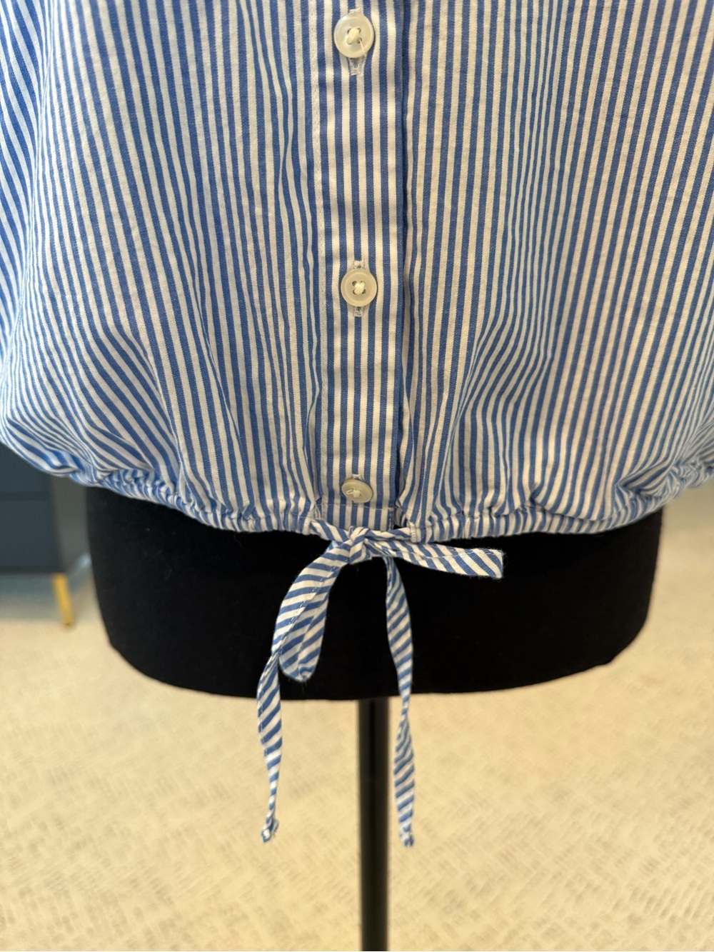 J. Crew Blue and White Striped Puff-Sleeve Button-Front Top - Picture 7 of 9